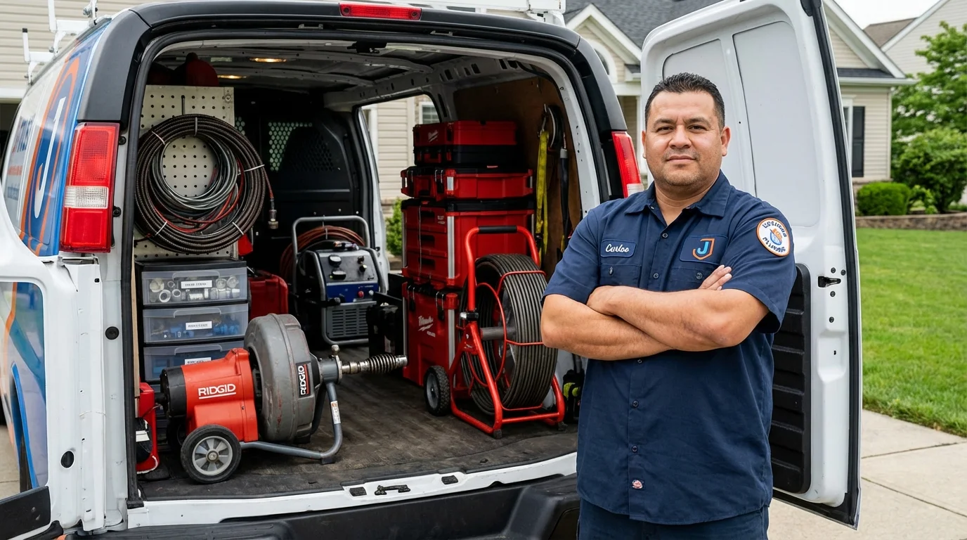 Professional drain cleaning equipment and Johns Plumbing LLC plumber in Unadilla