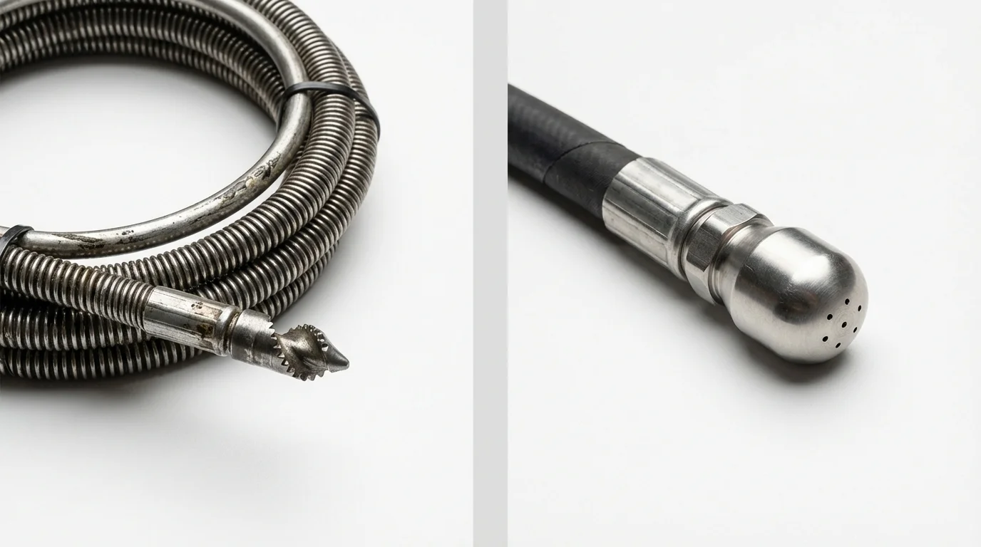 Drain snake cable and hydro jetting nozzle used for drain cleaning in Unadilla, NY