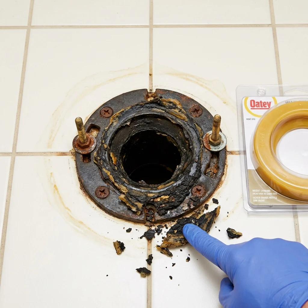Failed wax ring showing water seepage at the base of a toilet in a Unadilla, NY home