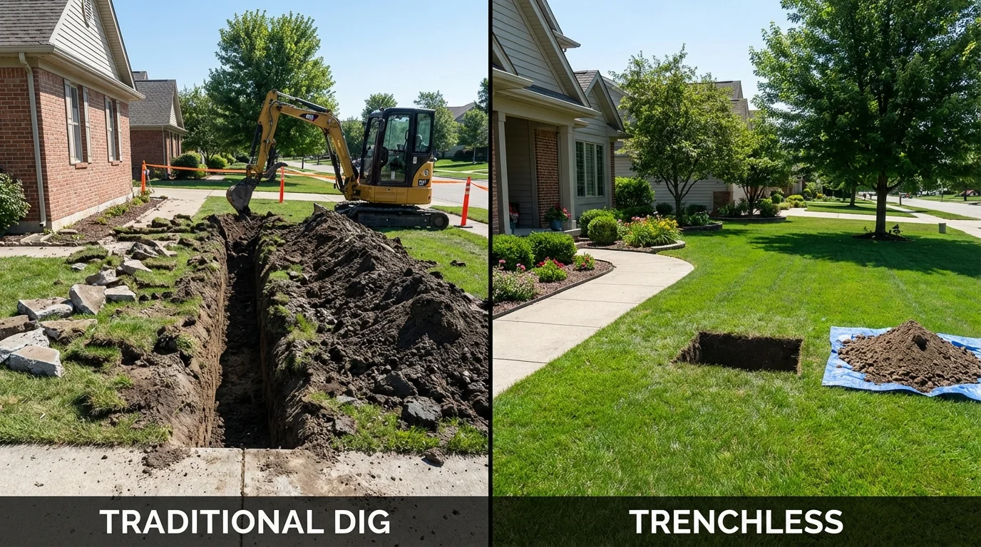 Trenchless sewer repair with minimal yard damage versus traditional excavation in Unadilla, NY